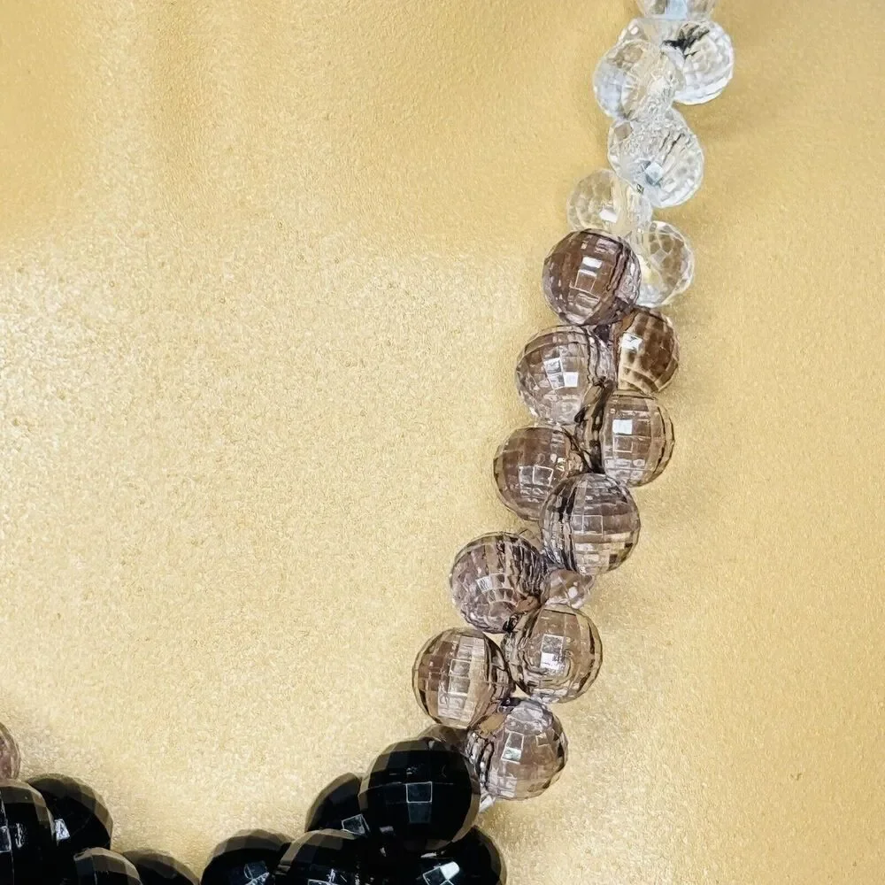 Vintage Faceted Lucite Bead Necklace Smokey Purple Taupe Plastic Graduated 4151